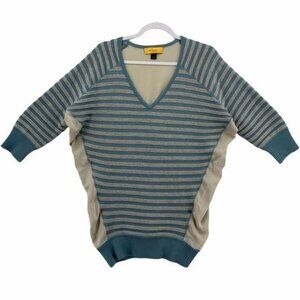 St. John Wool Silk Combo Striped V-Neck Sweater